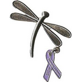 Silver Metal Dragonfly Lapel Pin w/ Dangling Purple Ribbon